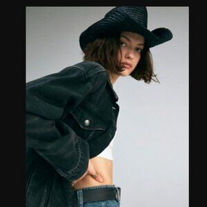 We the Free People Jolene Trucker Denim Jean Jacket Black Medium  NEW WITH TAGS